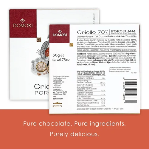 Vista 2 de Domori Porcelana 70% chocolate negro paquete de 3 – Chocolate italiano – grano a barra, de origen directo – Sin gluten, vegano – Paquete