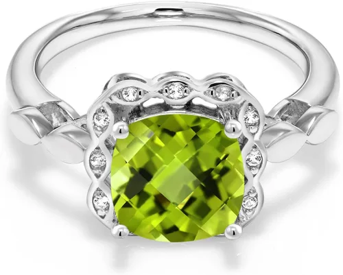 Vista 24 de Gem Stone King Anillo de compromiso de plata de ley 925 de 0.315 in con piedra natal y zafiro blanco creado Anillo de compromiso de boda