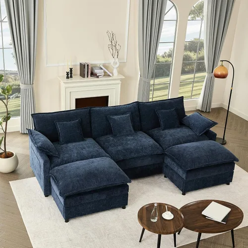 Vista 14 de GOSUHI - Sofá en forma de U de 108", sofá seccional modular, sofá de nube de 3 plazas con otomana móvil, sofás de asiento profundo para sala de Beige