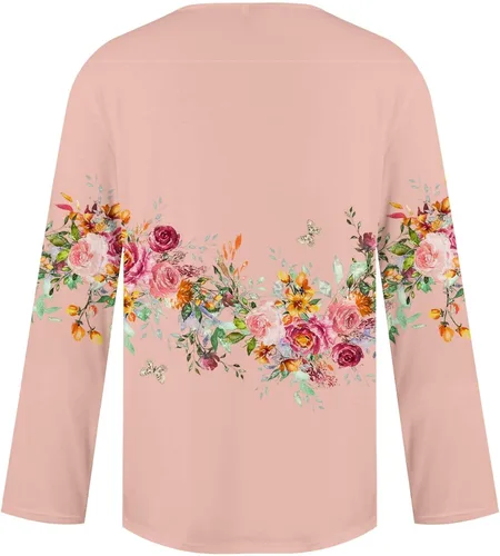 Vista 5 de Aopirta Blusa con cuello en V para mujer, casual, estampada, con botones, blusa para otoño 2023