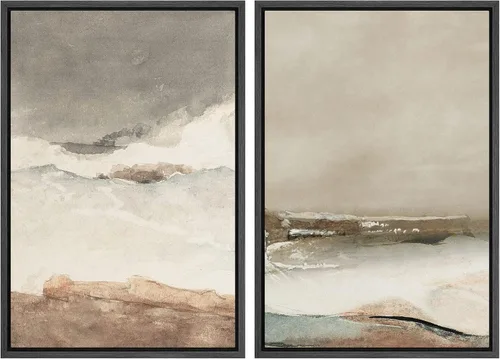 Vista 28 de Ashbrook - Set de arte de pared en lienzo enmarcado, tonos orgánicos de la tierra en beige y marrón con ilustraciones de trazos circulares, arte