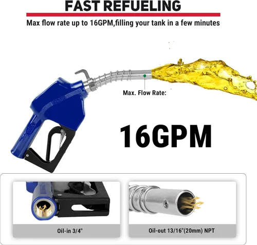 Vista 2 de Boquilla de combustible automática NPT de 3/4 pulgadas con gancho, boquilla de combustible con mango de bomba de gas con candado de 3 velocidades