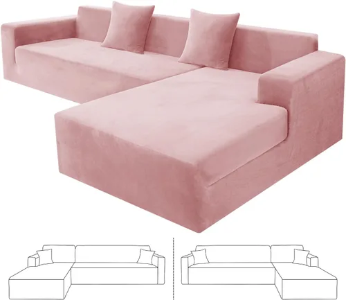 Vista 35 de ZNSAYOTX Fundas para sofá modular de terciopelo suave, fundas de felpa de lujo con parte inferior elástica para sofá modular en forma de L, 2