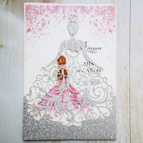 Vista 8 de 50 tarjetas de invitaciones de boda cortadas con láser para despedida de soltera, cumpleaños, dulces 15 invitaciones de fiesta de quinceañera