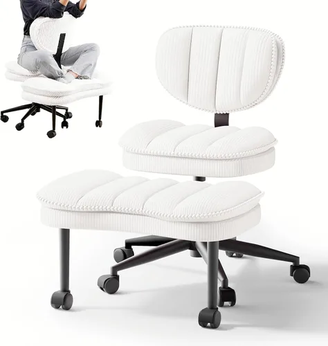 Vista 11 de HOMRELEXA Silla de oficina con patas cruzadas, silla de escritorio ergonómica cruzada en nube, silla de meditación con ruedas, asiento ajustable