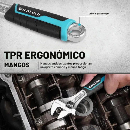 Vista 4 de DURATECH Llave ajustable de 6 pulgadas, llave de acero Cr-V, llave de mandíbula ancha, básculas métricas y SAE, para el hogar, garaje, taller