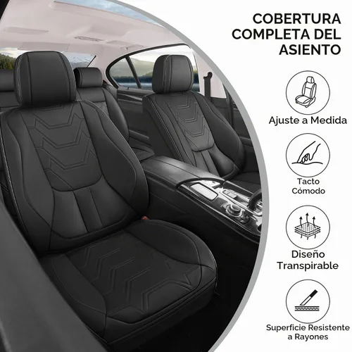 Vista 8 de CAPITAUTO Juego completo de fundas de asiento de automóvil, fundas de asiento negras para automóvil con soporte lumbar, fundas de asiento