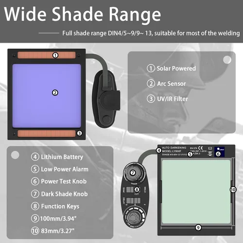 Vista 4 de TEKWARE Casco de Soldadura de Oscurecimiento Automático con Energía Solar de Visión Amplia de Color Verdadero, 4 Sensores de Arco, Rango de Sombra