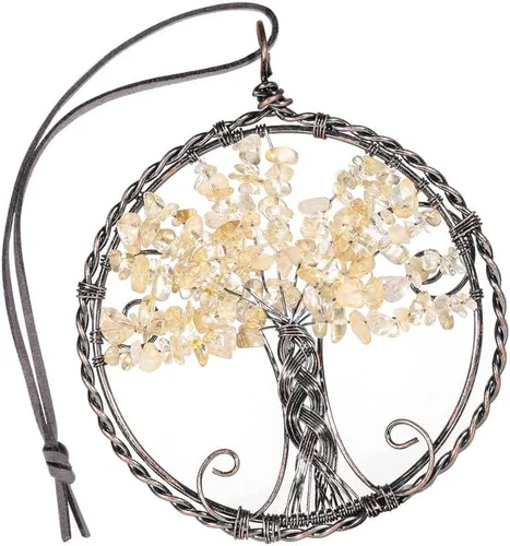 Vista 12 de Árbol de la vida con piedra de cristal curativo, adorno colgante para el hogar, oficina, automóvil, decoración colgante para Feng Shui, decoración