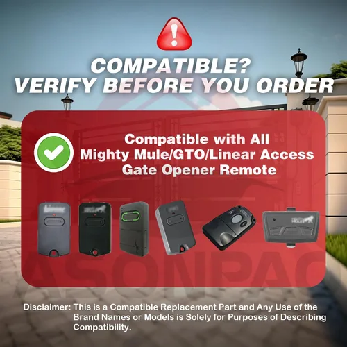 Vista 2 de ASONPAO 3 para Mighty Mule GTO - Abridor de puerta remoto FM135 MMT103 RB741, certificado por la FCC
