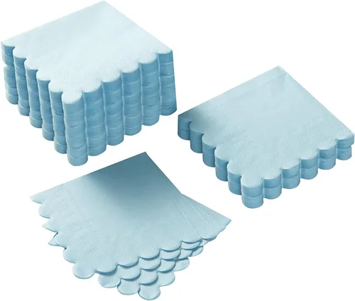 Vista 10 de 100 paquetes de servilletas de cóctel de 2 capas con borde festoneado, servilletas de postre plegadas de 5 x 5 pulgadas, servilletas desechables