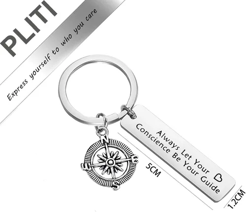 Vista 2 de PLITI Llavero inspirador de graduación, regalos para siempre deja que tu conciencia sea tu guía de joyería para hija e hijo