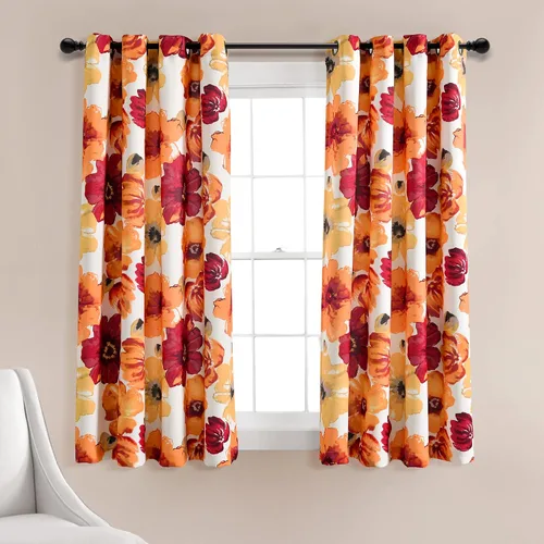 Vista 28 de Lush Decor Julie - Paneles de cortinas de ventana con aislamiento floral y ojales 100% opacas, par, 38" de ancho x 95" de largo, azul y verde Azul