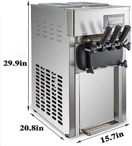 Vista 5 de Commercial Ice Cream Maker, 1200W High Power with Led Display, 18L/H Output, Auto Clean Function, Stainless Steel for Professional Use