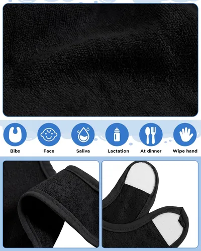 Vista 3 de JaGely Paquete de 30 baberos de muselina para bebé, multicolor, sólido, unisex, impermeable, alimentador ajustable para dentición y babeo