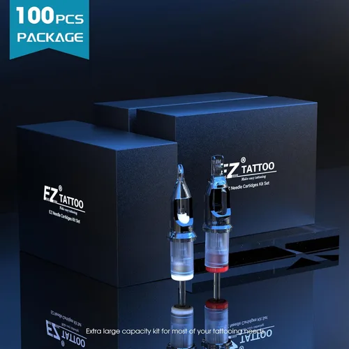 Vista 4 de EZ 100 agujas de cartucho de tatuaje Revolution surtidas 3RL 5RL 7RL 5RS 7RS 7M1 9M1 11M1 9CM 15CM con 2 agarres de aluminio agujas de tatuaje