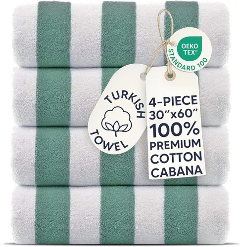 Vista 5 de Chakir Turkish Linens Paquete de 4 toallas de playa 100 % algodón de alta calidad con rayas gruesas estilo cabaña turca (gris, 30 x 60 pulgadas)