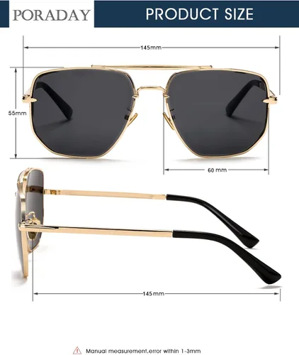 Vista 7 de PORADAY Gafas de sol cuadradas de aviador para hombres y mujeres estilo militar marco de metal gafas de sol degradadas protección UV400
