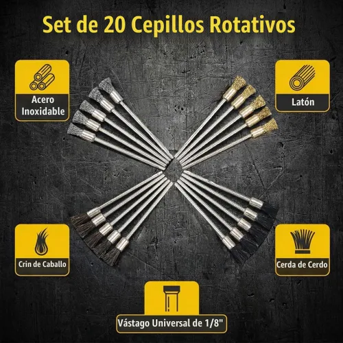 Vista 2 de Juego de 20 cepillos de extremo de vástago extralargo de 3.937 in