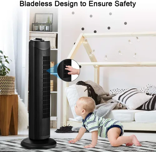 Vista 5 de COSTWAY Ventilador de torre, ventilador de torre oscilante de 28 pulgadas, enfriamiento silencioso para toda la habitación, 3 velocidades, 3 modos