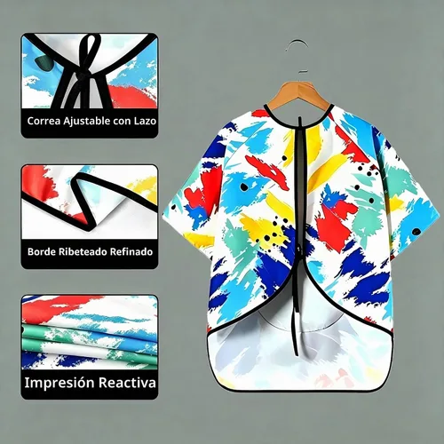Vista 4 de Huahui Delantal de pintura infantil impermeable para niños Manga corta.