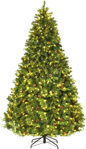 Vista 10 de Goplus Árbol de Navidad de 6 pies preiluminado artificial, árbol de Navidad con bisagras con conector de alimentación rápida de 360°, 350 luces LED