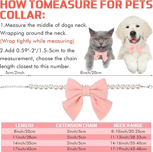 Vista 2 de LEIFIDE Collar de perlas para perro, joyería con colgante de lazo rosa, collares de perlas elegantes, collar ajustable para perros y gatos, collar