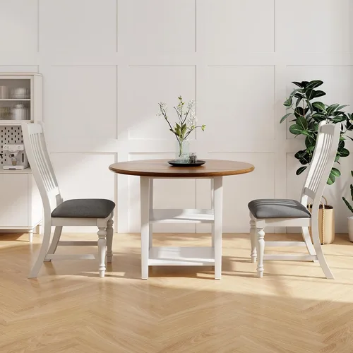 Vista 9 de Giantex Juego de 4 sillas de comedor de madera, sillas de cocina de granja con marco de madera maciza, carga máxima de 355 libras, sillas laterales