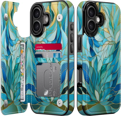 Vista 148 de FUNMIKO Funda tipo cartera para iPhone 13 con tarjetero, bloqueo RFID, protección de grado militar y obras de arte impresas con rayos UV, cierre