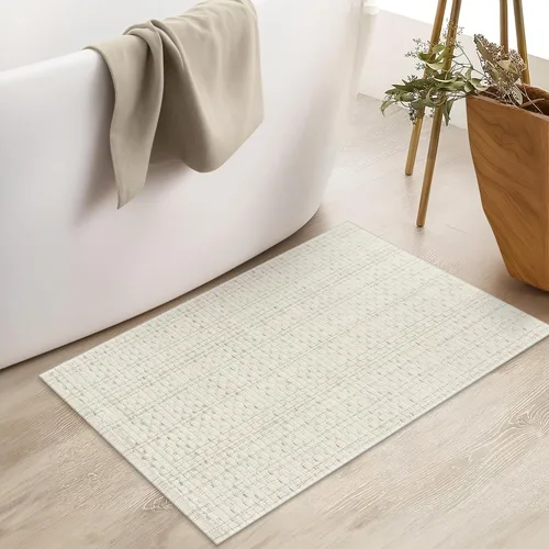 Vista 10 de Alfombra de baño estilo bohemio, 2 x 3 pies, alfombra de algodón tejida a mano para entrada, reversible, lavable, alfombra estilo granja, color Negro