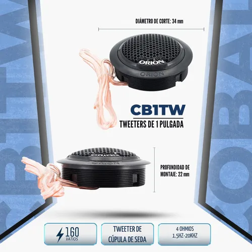 Vista 3 de ORION Serie Cobalt CB1TW - Altavoces de agudos de cúpula de seda de 1" Montaje en superficie/empotrado/angular, 40W RMS, 160W máx - Altavoz