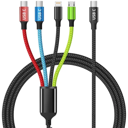 Vista 17 de 4 in 1 Multi Charging Cable, 2 Pack 6FT Charging Cords for Devices Nylon Braided USB C Car Charger Cable with Dual USB-C, IP & Micro Ports, Long