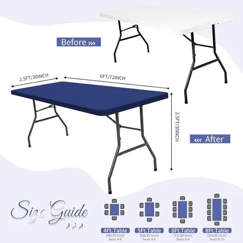 Vista 2 de Paquete de 12 manteles de elastano, fundas elásticas de color azul marino para mesas de 6 pies, protector de mantel rectangular elástico