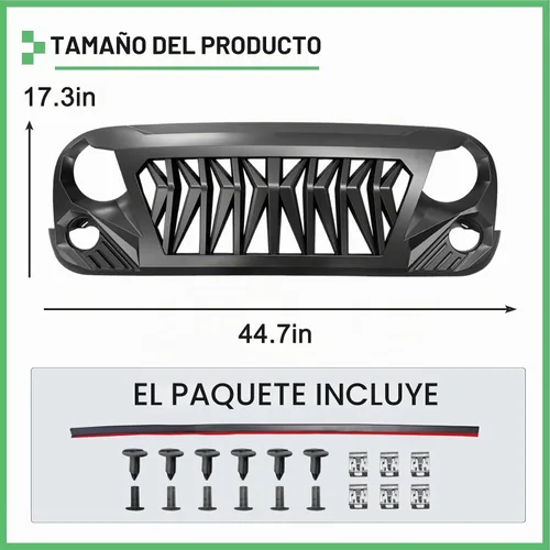 Vista 4 de Rejilla de tiburón para Jeep Wrangler JK JKU Rubicon Sahara Sport 07-18 Parrilla delantera negra mate para Jeep Wrangler 2007-2018