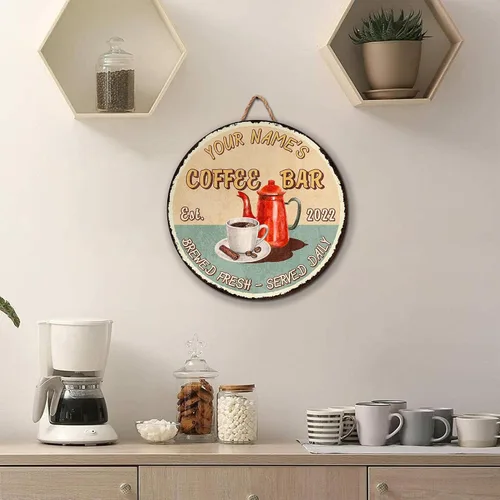 Vista 6 de Artsy Woodsy Letrero personalizado de madera para barra de café (no tallada o neón), placa de pared para decoración de cocina, regalos 11