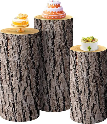 Vista 14 de SaitiMade Juego de 3 fundas para pedestal de cilindro beige, fundas de elastano para decoración de fiestas, bodas o eventos de cumpleaños, solo