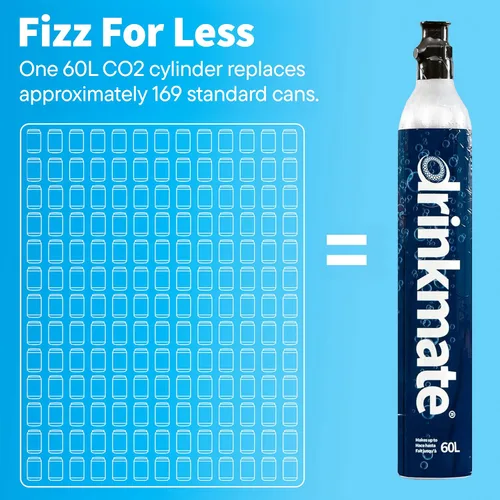 Vista 3 de Drinkmate Cilindros roscados de carbonatación de intercambio de CO2 de 60 L, compatible con SodaStream (entrada), Aarke, Ninja Thirsti, 14.5 onzas