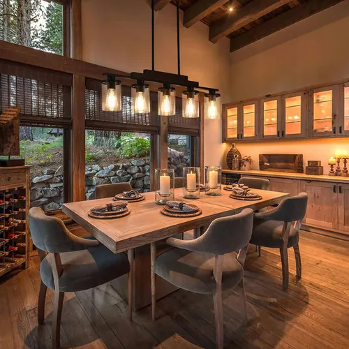 Vista 7 de Lámpara de comedor sobre la mesa, lámpara de araña sobre la isla de cocina de estilo granja, lámpara de araña rectangular lineal rústica en negro