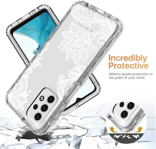 Vista 7 de Funda para Galaxy A23, Samsung A23 SM-A235M con protector de pantalla de vidrio templado, diseño floral a prueba de golpes, carcasa protectora