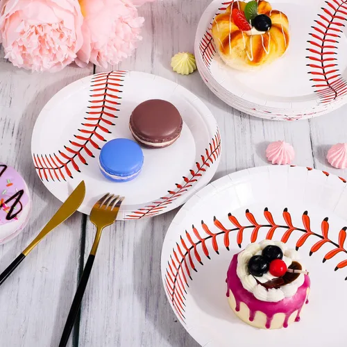 Vista 4 de ADXCO Paquete de 48 platos de béisbol de 9 pulgadas y 7 pulgadas, platos redondos de papel de béisbol para decoración de fiestas de cumpleaños