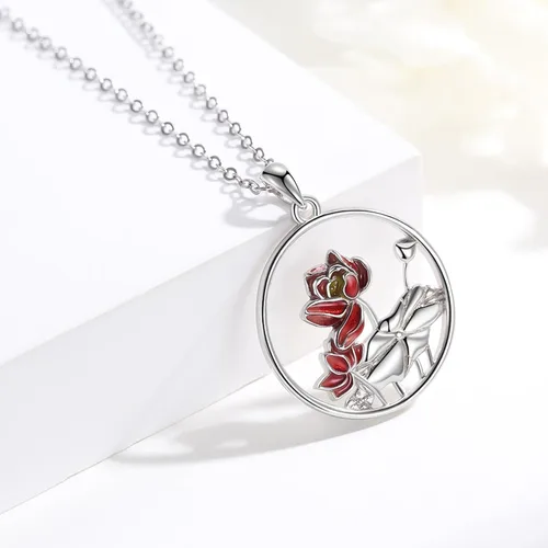 Vista 5 de Collar de loto para mujer, plata de ley 925, collar con colgante de loto rosa, collar de flor de loto rosa, joyería de yoga, regalos para niñas