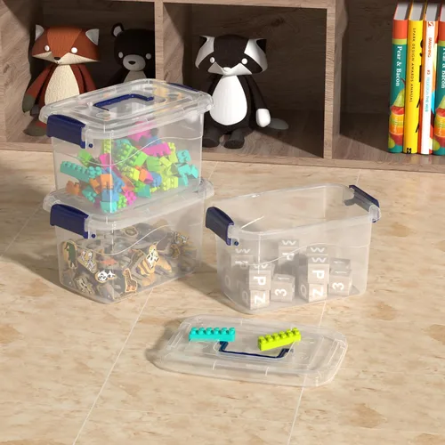 Vista 5 de Paquete de 6 cajas de almacenamiento de plástico de 5 cuartos de galón con asa, contenedor de almacenamiento transparente