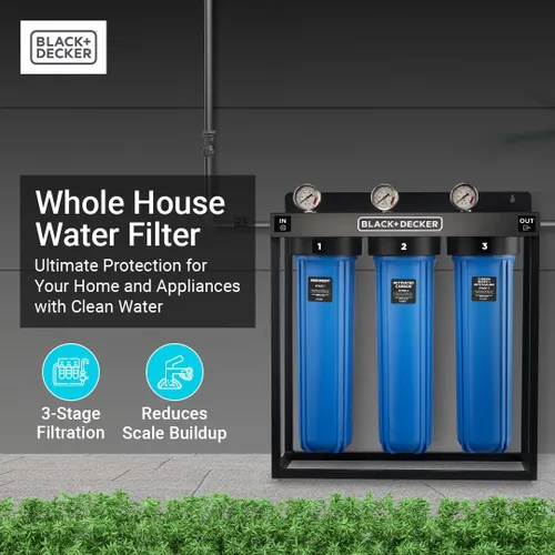 Vista 2 de BLACK+DECKER Sistema de filtro de agua para toda la casa Antiincrustante Sistema de filtración de 3 etapas para toda la casa, filtro anti-escala
