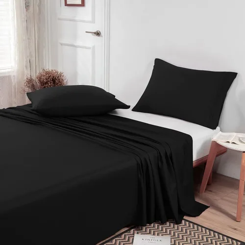 Vista 3 de Lirex Juego de 2 sábanas encimeras de tamaño individual, microfibra cepillada ultrasuave 1800, transpirable y sin arrugas, lavable a máquina (negro)