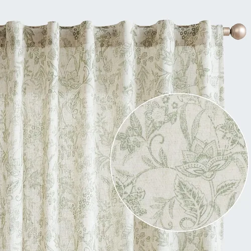 Vista 10 de JINCHAN Cortinas florales de lino para sala de estar, cortinas negras de estilo granja francesa de campo, cortinas de 63 pulgadas de largo, cortinas
