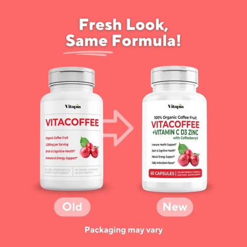Vista 3 de Vitacoffee Píldoras de cafeína – Fruta de café, vitamina C, vitamina D, gluconato de zinc – Energía, memoria, enfoque, antioxidante, soporte