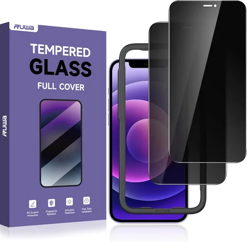 Vista 10 de ruwa Protector de pantalla de privacidad para iPhone 12 Pro Max [6.7 pulgadas] [2 unidades] Película de vidrio templado antiespía con marco