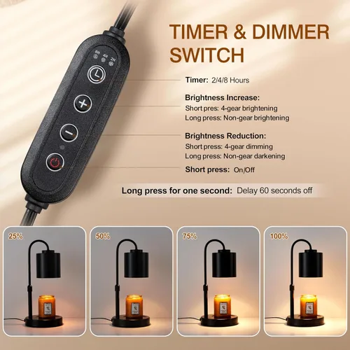 Vista 3 de CASTLELIFE - Lámpara calienta-velas con temporizador y atenuador, calentador de cera eléctrica ajustable en altura para velas de tarro, regalos