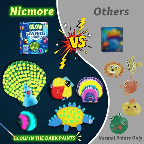 Vista 7 de Nicmore Arte y manualidades de conchas marinas para niños: kits de pintura que brillan en la oscuridad, manualidades para edades de 4 a 6 años, 4 a