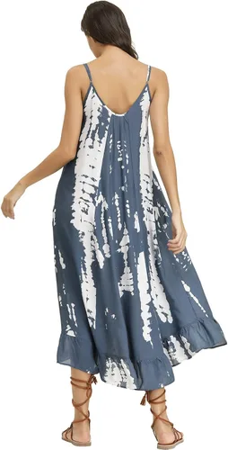 Vista 5 de BUENOS NINOS - Vestido largo de estilo bohemio, estampado floral y cuello en V, para mujer, vestido de estilo étnico con tirantes delgados